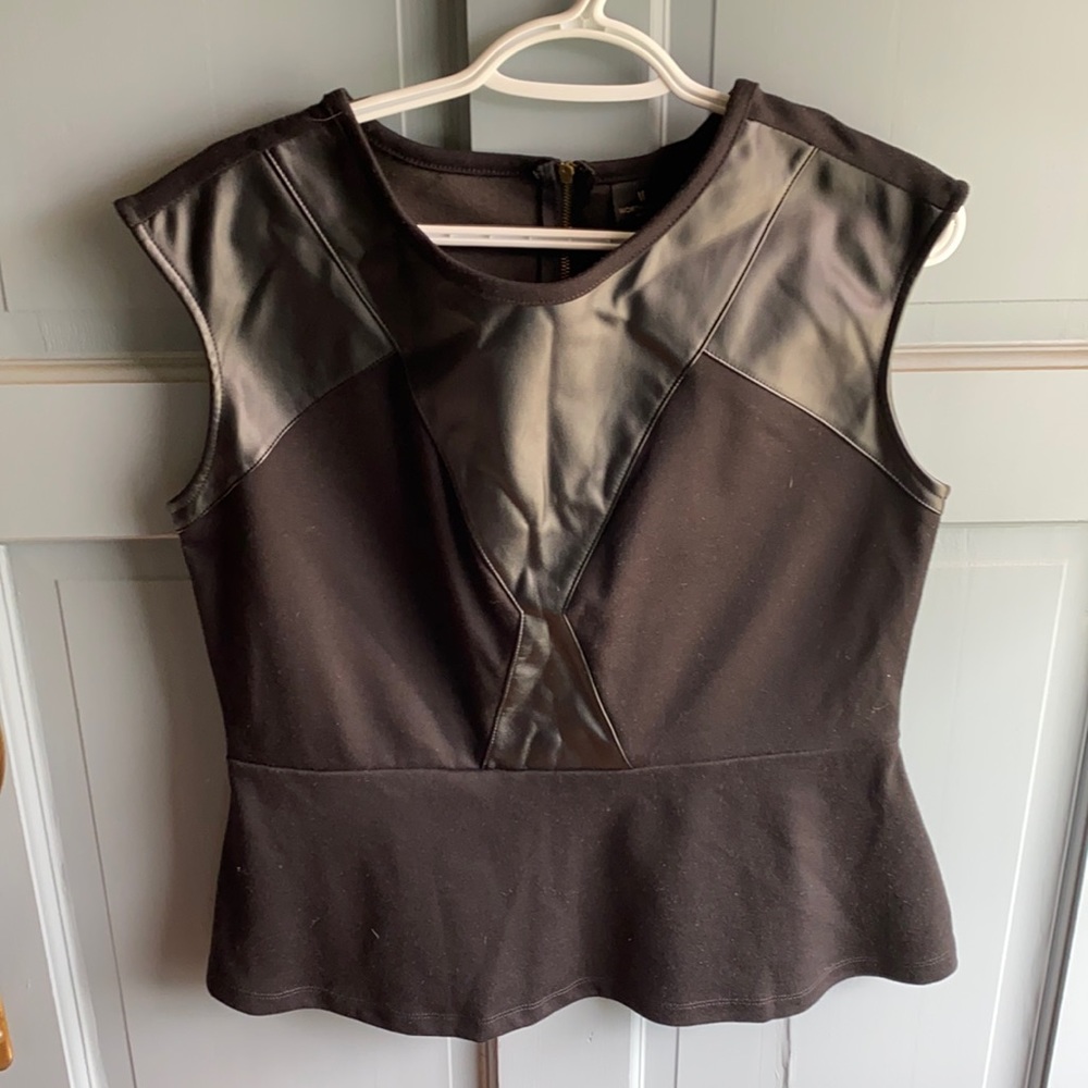 Black Pleather Peplum Top